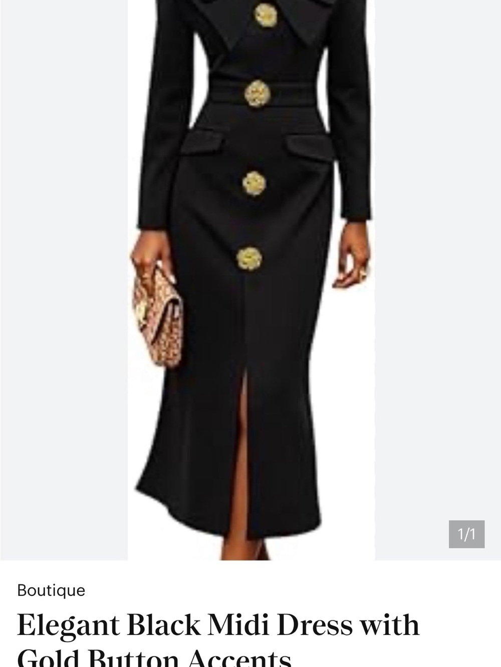 Elegant Black Midi Skirt with Gold Button Accents